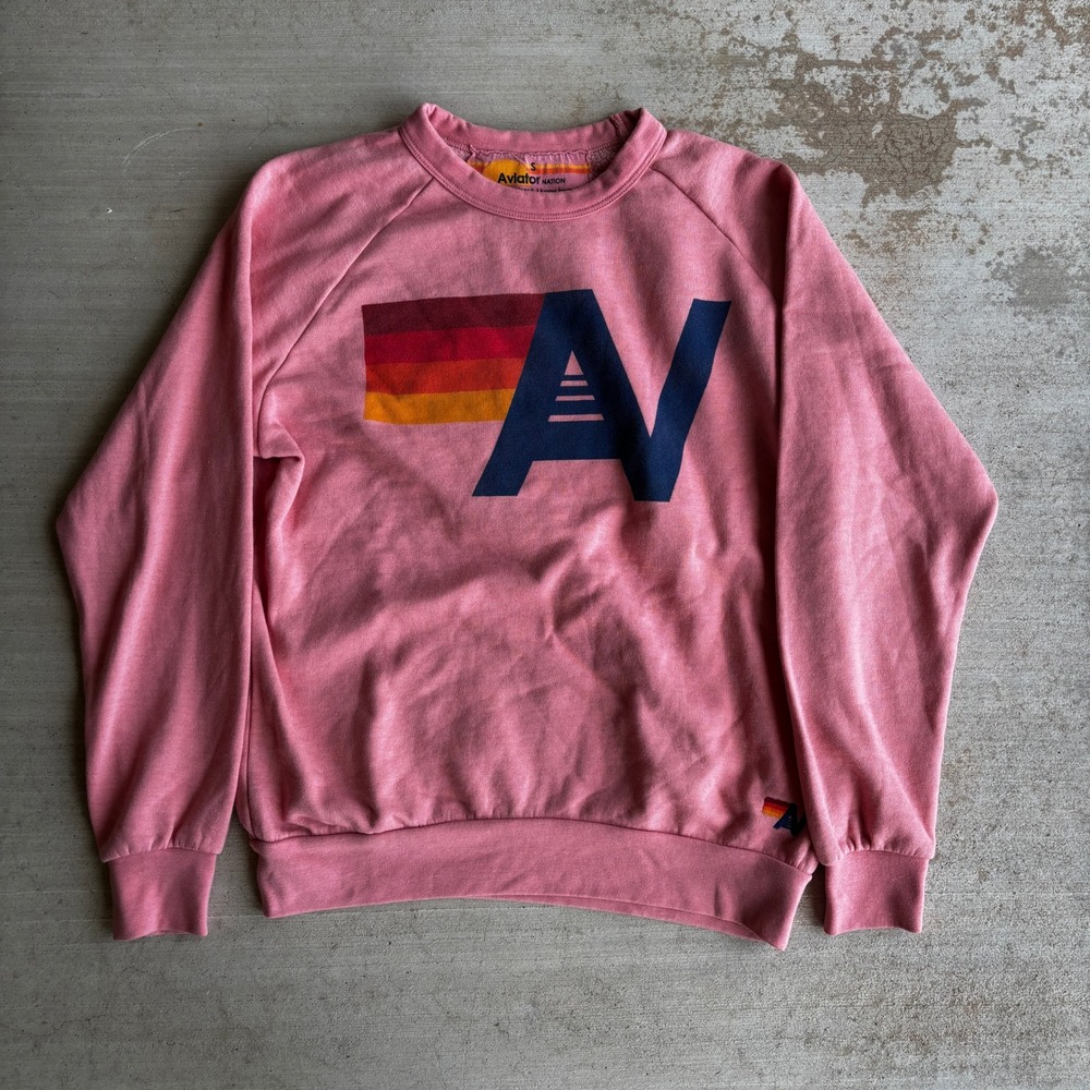Aviator Nation Pink Crewneck Sweatshirt Rainbow A Logo Graphic Womens Small